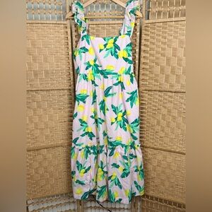 J. Crew Pink Lemon-Print Midi Dress Ruffle Size 10
